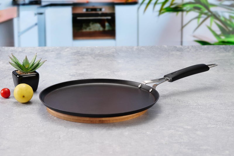 Sumeet Super Smooth Pre Seasoned Carbon Steel (Iron) Flat Tawa for Dosa, Uttappa, Chapati, Roti|Naturally Nonstick |29.5cm, Gas & Induction-Friendly, Black - Image 1