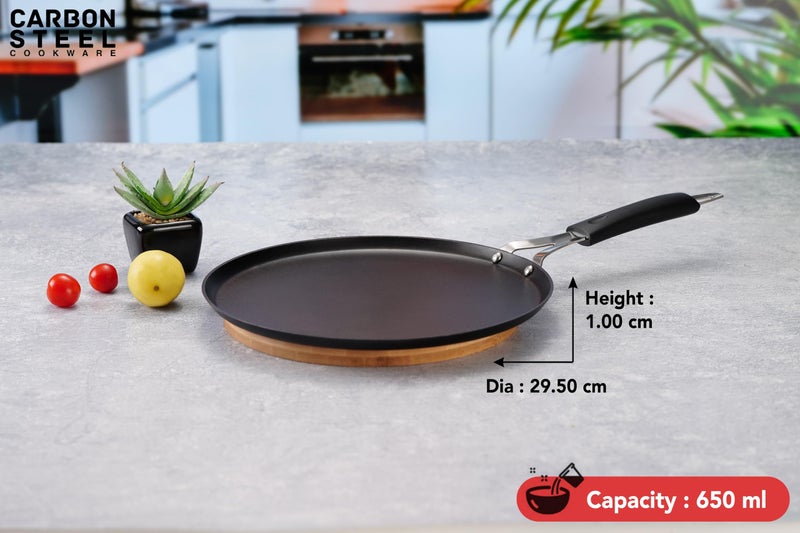 Sumeet Super Smooth Pre Seasoned Carbon Steel (Iron) Flat Tawa for Dosa, Uttappa, Chapati, Roti|Naturally Nonstick |29.5cm, Gas & Induction-Friendly, Black - Image 4