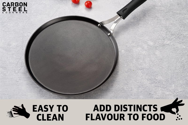 Sumeet Super Smooth Pre Seasoned Carbon Steel (Iron) Flat Tawa for Dosa, Uttappa, Chapati, Roti|Naturally Nonstick |29.5cm, Gas & Induction-Friendly, Black - Image 3
