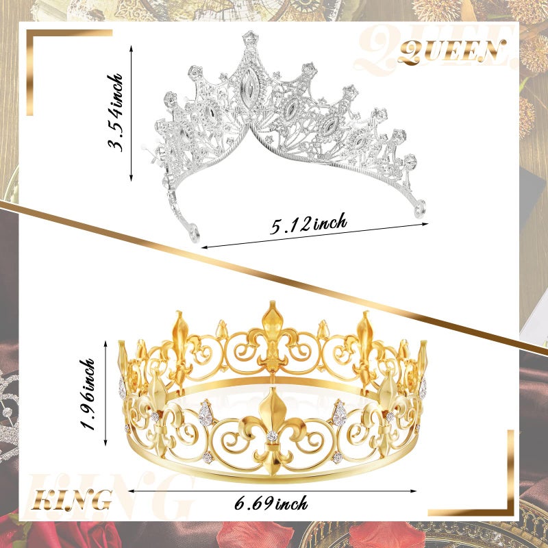 Henoyso 4 Pcs Prom King and Queen Crowns for Men Women Tiara Valentine's Day Party Galentine Wedding, Birthday, Homecoming(Gold, Silver,Royal Style) - Image 2