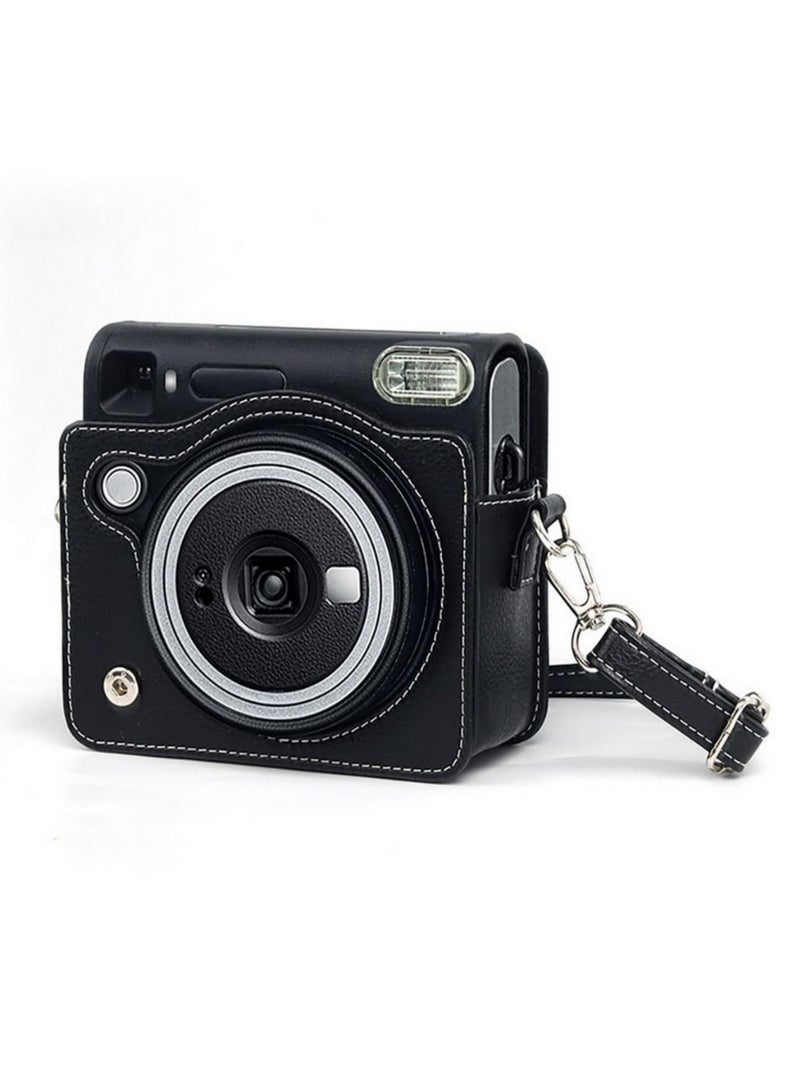 Shockproof PU Leather Instant Camera Case for Fujifilm Instax Square SQ40 with Adjustable Strap Retro Photography Pouch Protective Cover for Travel and Outdoor Shooting  - Image 2