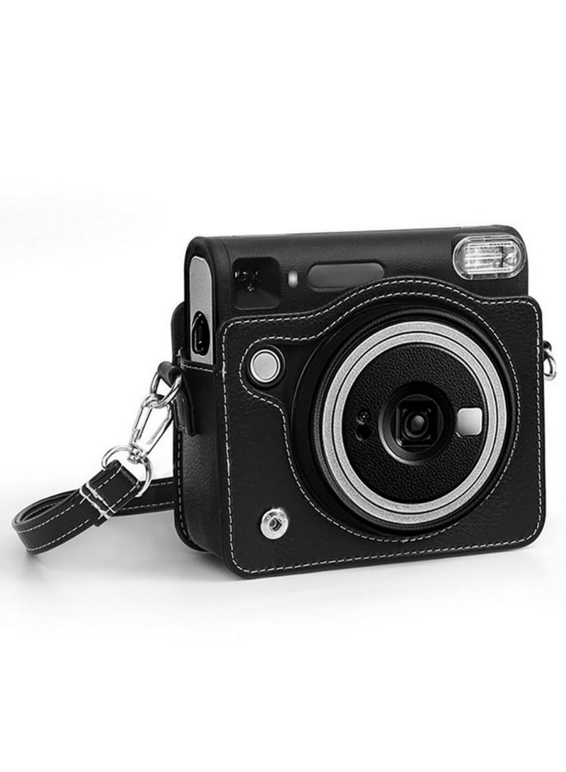 Shockproof PU Leather Instant Camera Case for Fujifilm Instax Square SQ40 with Adjustable Strap Retro Photography Pouch Protective Cover for Travel and Outdoor Shooting  - Image 4
