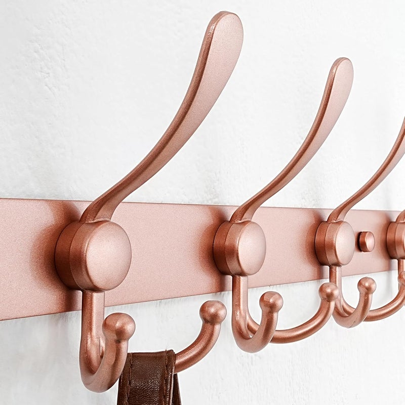 Dseap Coat Rack Wall Mount - 29.5” Long 8-Tri-Hooks Heavy Duty Coat Hanger Rail Wall Hooks for Hanging Coats Hats Clothing Clothes Purse Mudroom Entryway, Rose Gold - Image 2