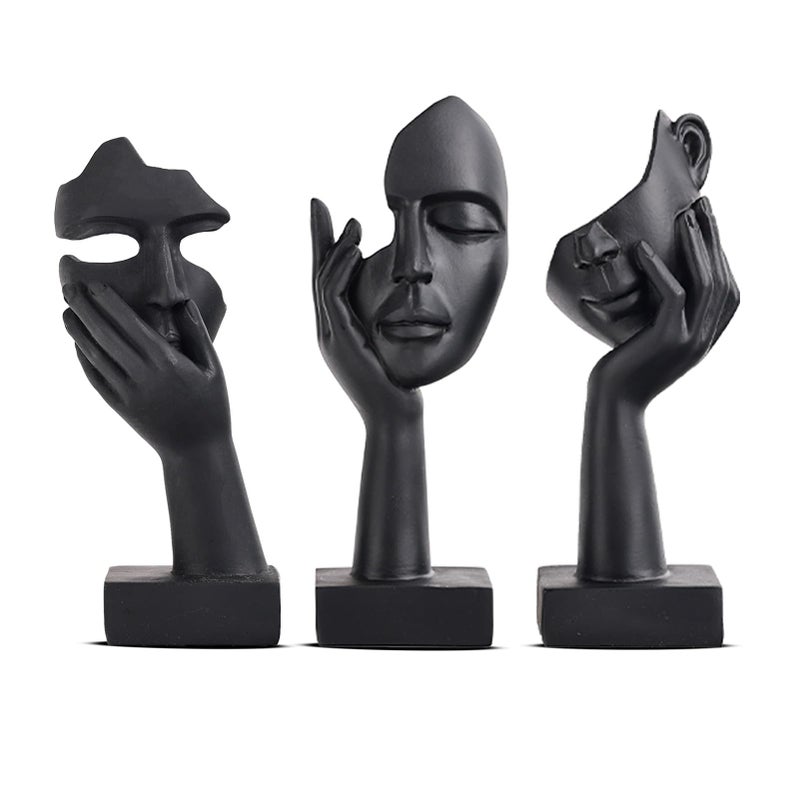 oliruim 3 Pcs Thinker Small Statue Set Black Art Abstract Home Accent Figurines for Decor Bedroom Shelves Living Room Coffee Table Office Desktop 3 Pcs Black 6