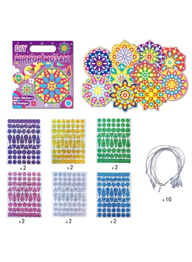 Capstro Mirror Mosaic Sticker Art Kit – Mandala Roman Theme | 10 Pattern Cards, 12 Laser Mirror Stickers & 10 Lanyards | DIY Shiny Geometric Mosaic Craft for Kids Age 4+ | Creative Relaxing Art Activity - Image 1