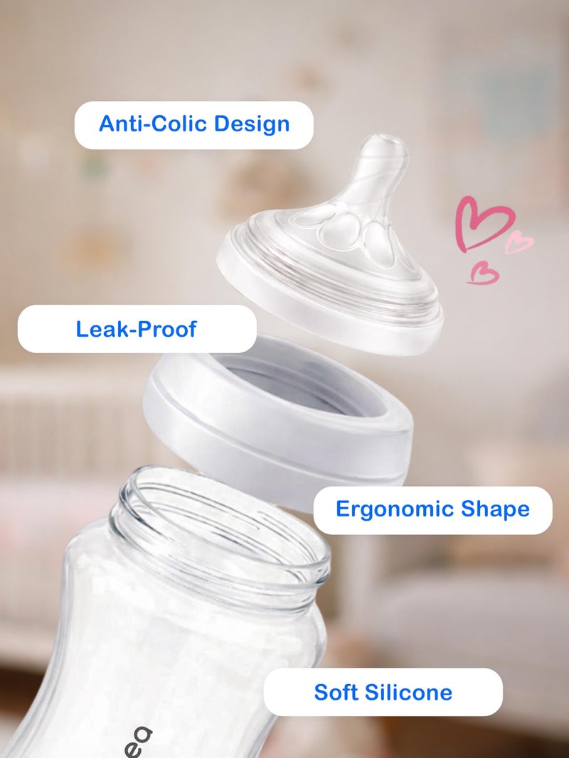 Kidbea® Natural Baby Feeding Bottle 150 ML | Wide Neck, Soft Silicone Nipple, BPA-Free, Leak-Proof, Ideal for Newborn & Infant Babies (Pack of 2) - Image 3