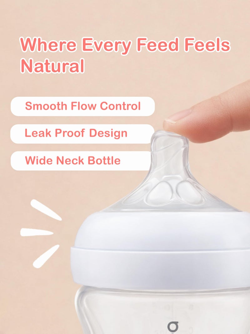 Kidbea® Natural Baby Feeding Bottle 150 ML | Wide Neck, Soft Silicone Nipple, BPA-Free, Leak-Proof, Ideal for Newborn & Infant Babies (Pack of 2) - Image 5