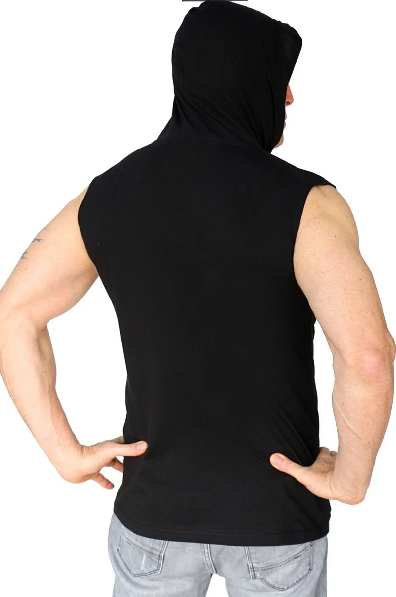 Rock&Roll Rotating Heads Black Hooded|sleeveless Men's Athlete T-Shirt