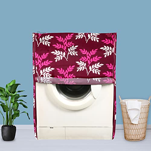 E-Retailer Washing Machine Cover for Front Load 5kg to 7.5kg | Light Weight Dustproof Cover with Zip Enclosure | Leaf Fully Automatic Washer Protector for Indoor Outdoor Use | Size 23x23x35 Inch - Image 1
