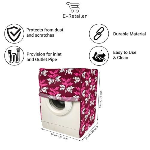 E-Retailer Washing Machine Cover for Front Load 5kg to 7.5kg | Light Weight Dustproof Cover with Zip Enclosure | Leaf Fully Automatic Washer Protector for Indoor Outdoor Use | Size 23x23x35 Inch - Image 2