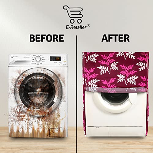 E-Retailer Washing Machine Cover for Front Load 5kg to 7.5kg | Light Weight Dustproof Cover with Zip Enclosure | Leaf Fully Automatic Washer Protector for Indoor Outdoor Use | Size 23x23x35 Inch - Image 4