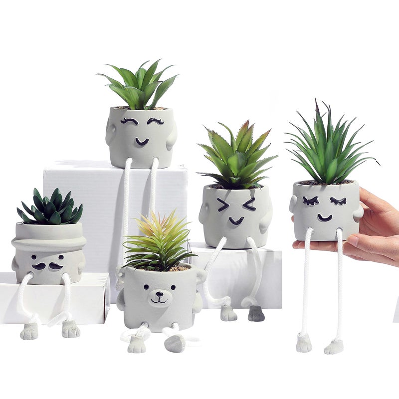 OLEEK small fake plants office decor - fake succulents plants artificial for desk decor - fake plant office decorations for work - office decor for women - office plants cubicle accessories room decor - Image 5