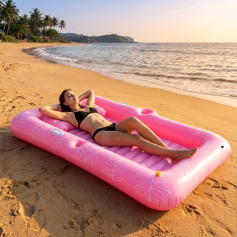 Zeraty 83'' x 50'' Inflatable Tanning Bed Pool Lounger, 2-in-1 Tanning Floating Rafts for Adults, Beach Backyard Personal Sunbathing Pool with Cup Holder, Ice Tray and Sprinkler (330lbs Capacity) - Image 5
