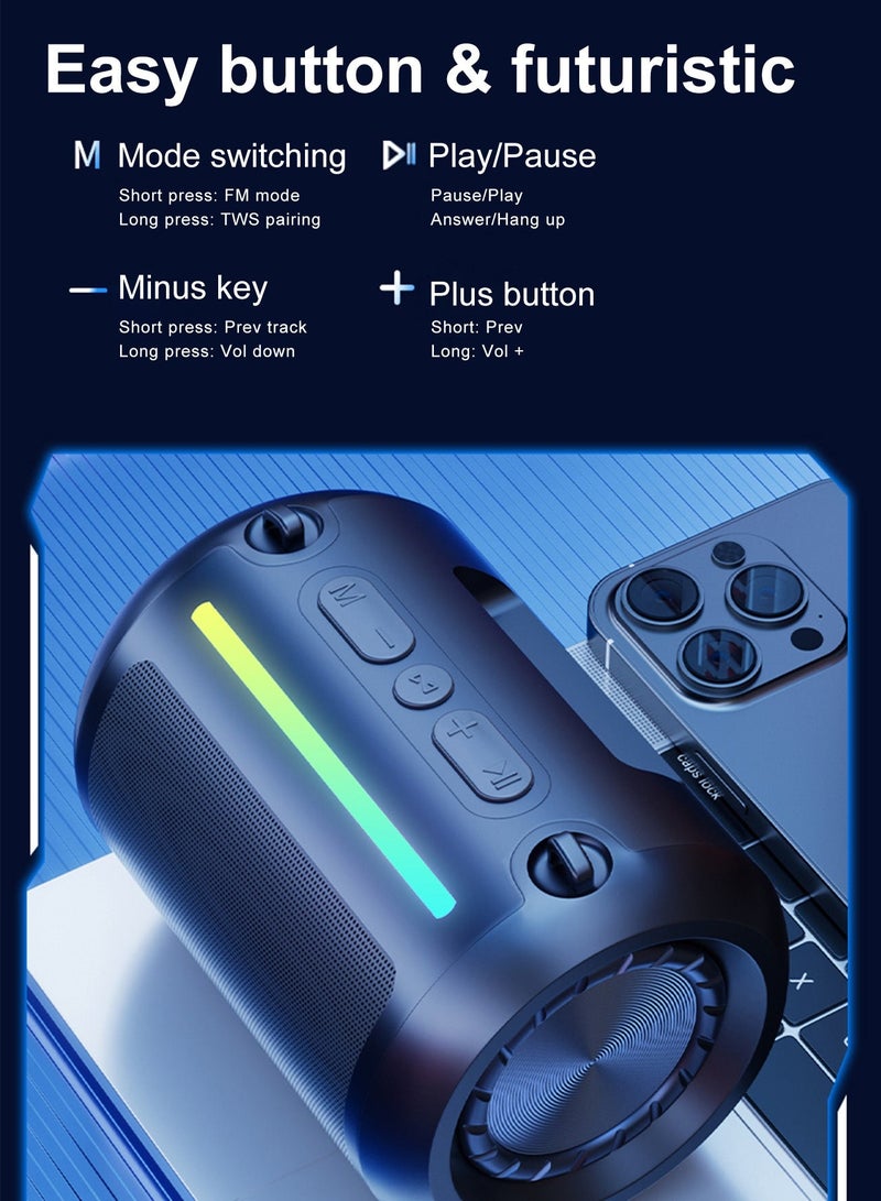 دراكلاو Bluetooth Speaker, Portable Wireless Bluetooth 5.4, Portable Mini Speaker With Battery - RGB Light - Stereo Sound - IPX5 Waterproof - Support TF Card, U Disk,FM - Image 5
