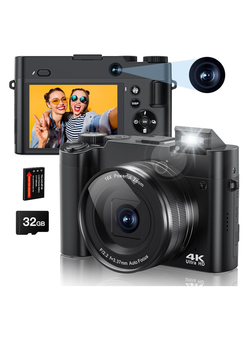 ASIV 4K Digital Camera, 48MP Rear and Front Camera for Photography and Video Auto Focus Anti-Shake, 3 Inch Selfie Flip Vlog Camera with Super Bright Flash, Camera with Dial 16x Zoom - Image 1