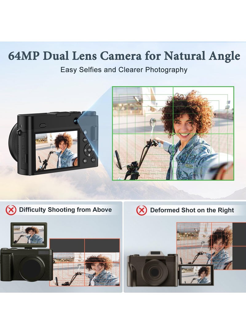 ASIV 4K Digital Camera, 48MP Rear and Front Camera for Photography and Video Auto Focus Anti-Shake, 3 Inch Selfie Flip Vlog Camera with Super Bright Flash, Camera with Dial 16x Zoom - Image 3