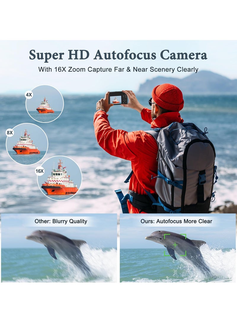 ASIV 4K Digital Camera, 48MP Rear and Front Camera for Photography and Video Auto Focus Anti-Shake, 3 Inch Selfie Flip Vlog Camera with Super Bright Flash, Camera with Dial 16x Zoom - Image 4