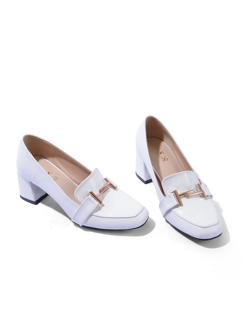 LIFESTYLISH Shoes Mid Heels Crocodile And Leather GZ-1 - White  - Image 3