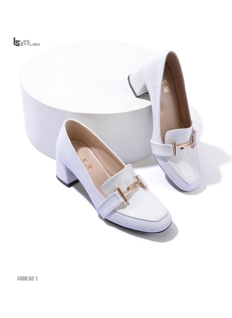 LIFESTYLISH Shoes Mid Heels Crocodile And Leather GZ-1 - White  - Image 2