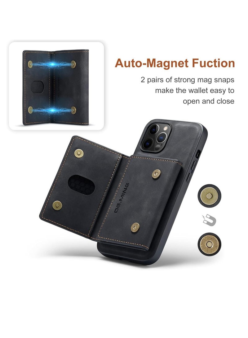 Aookay Case for iPhone 16 Pro Max with Magnetic Suction Support Wireless Charging Can Be Used as a Phone Stand Luxury Leather Card Holder Phone Cover (Card Holder Detachable) (Black)  - Image 3