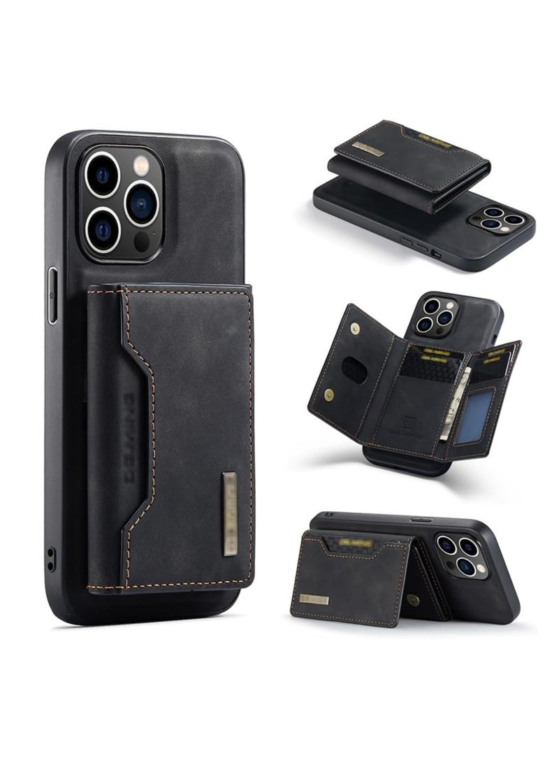 Aookay Case for iPhone 16 Pro Max with Magnetic Suction Support Wireless Charging Can Be Used as a Phone Stand Luxury Leather Card Holder Phone Cover (Card Holder Detachable) (Black)  - Image 1