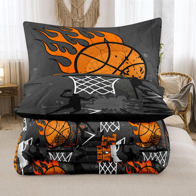 NINENINE Basketball Bedding Set  Twin Size Comforter Sets for Boys Sports Bedding Sets Basketball Comforter Sets for Kids(1Comforter  1Flat Sheet  1Fitted Sheet  2Pillowcases) - Image 4