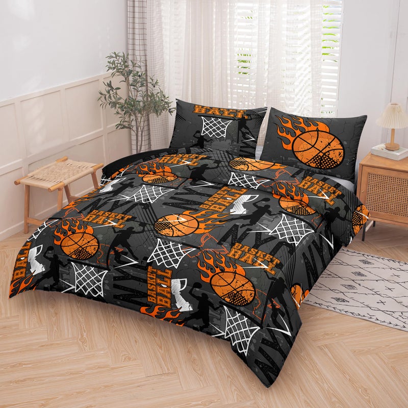 NINENINE Basketball Bedding Set  Twin Size Comforter Sets for Boys Sports Bedding Sets Basketball Comforter Sets for Kids(1Comforter  1Flat Sheet  1Fitted Sheet  2Pillowcases) - Image 2