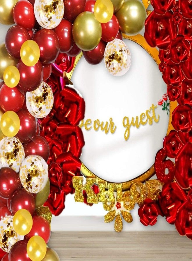 Serencatcher Be Our Guest Party Decoration Banner, Beauty and the Beast Birthday Party Balloon Garland Arch Red and Gold for Bachelorete Party Baby Shower Wedding Engagement Party Housewarming Decorations - Image 4