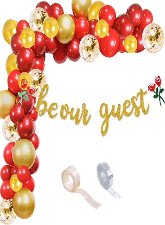 Serencatcher Be Our Guest Party Decoration Banner, Beauty and the Beast Birthday Party Balloon Garland Arch Red and Gold for Bachelorete Party Baby Shower Wedding Engagement Party Housewarming Decorations - Image 1