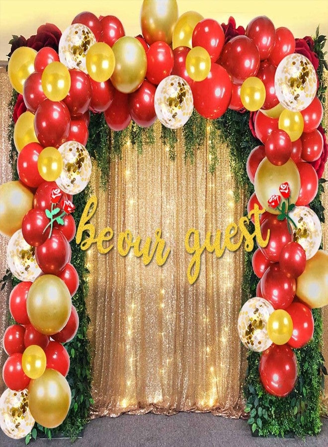 Serencatcher Be Our Guest Party Decoration Banner, Beauty and the Beast Birthday Party Balloon Garland Arch Red and Gold for Bachelorete Party Baby Shower Wedding Engagement Party Housewarming Decorations - Image 2