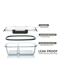 TYCOM Glass Meal Prep Containers 1 pcs Rectangle Glass Food Storage Containers with Lids Glass Lunch Box Portion Control Airtight Glass Bento Box Lunch Containers 1P Rectangle Black.  - Image 2