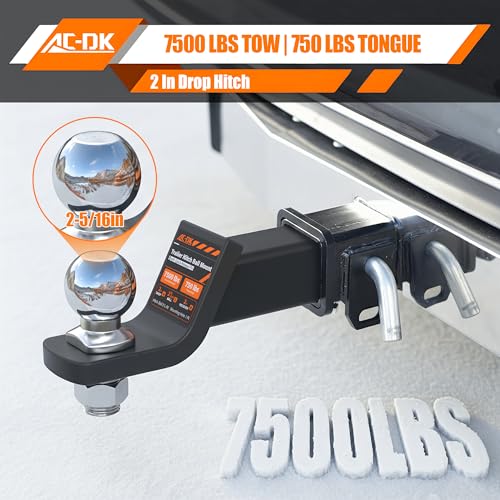 AC-DK Trailer Hitch Mount with 2-5/16-Inch Ball & Pin, Fits 2-Inch Receiver,2 inch Drop Hitch,7,500 lbs Capacity Ball Hitch, 750lbs TW - Image 3