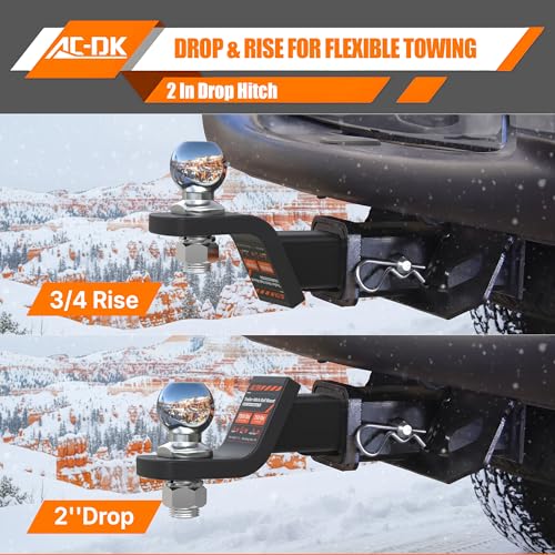 AC-DK Trailer Hitch Mount with 2-5/16-Inch Ball & Pin, Fits 2-Inch Receiver,2 inch Drop Hitch,7,500 lbs Capacity Ball Hitch, 750lbs TW - Image 4