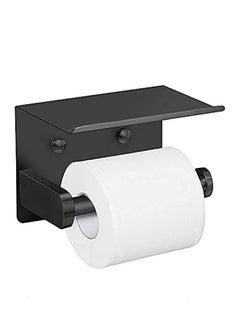 Self Adhesive Toilet Paper Holder Stainless Steel Wall Mounted Toilet Paper Roll Holder - Rustproof and Bathroom Washroom Tissue Roll Holder with Shelf - Black