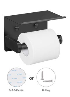 Bukela Self Adhesive Toilet Paper Holder Stainless Steel Wall Mounted Toilet Paper Roll Holder - Rustproof and Bathroom Washroom Tissue Roll Holder with Shelf - Black  - Image 4