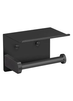 Bukela Self Adhesive Toilet Paper Holder Stainless Steel Wall Mounted Toilet Paper Roll Holder - Rustproof and Bathroom Washroom Tissue Roll Holder with Shelf - Black  - Image 2