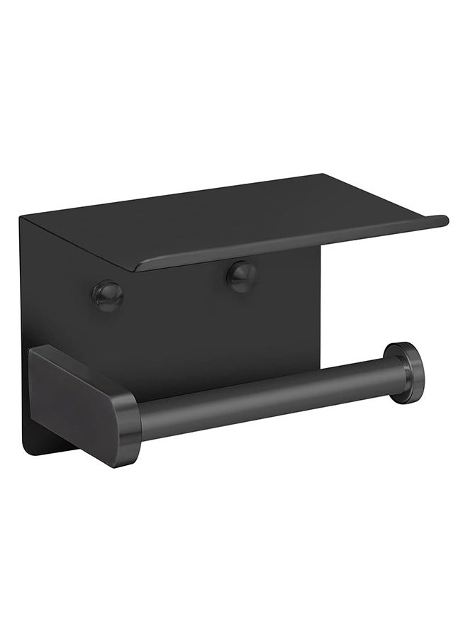 Bukela - Self Adhesive Toilet Paper Holder Stainless Steel Wall Mounted Toilet Paper Roll Holder - Rustproof and Bathroom Washroom Tissue Roll Holder with Shelf - Black - Image 1