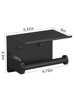 Bukela Self Adhesive Toilet Paper Holder Stainless Steel Wall Mounted Toilet Paper Roll Holder - Rustproof and Bathroom Washroom Tissue Roll Holder with Shelf - Black  - Image 3