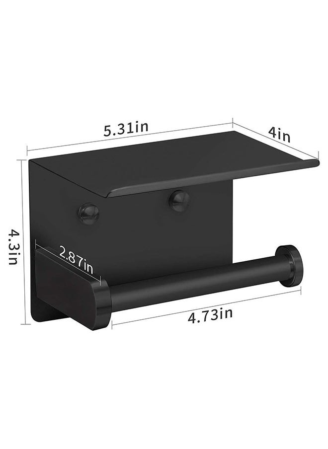 Bukela - Self Adhesive Toilet Paper Holder Stainless Steel Wall Mounted Toilet Paper Roll Holder - Rustproof and Bathroom Washroom Tissue Roll Holder with Shelf - Black - Image 1