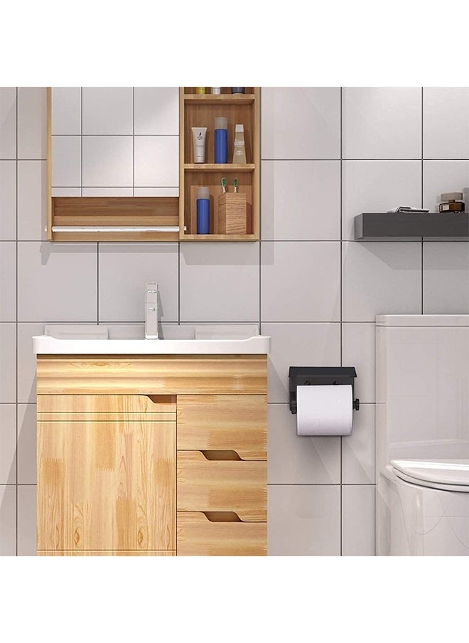 Bukela - Self Adhesive Toilet Paper Holder Stainless Steel Wall Mounted Toilet Paper Roll Holder - Rustproof and Bathroom Washroom Tissue Roll Holder with Shelf - Black - Image 1