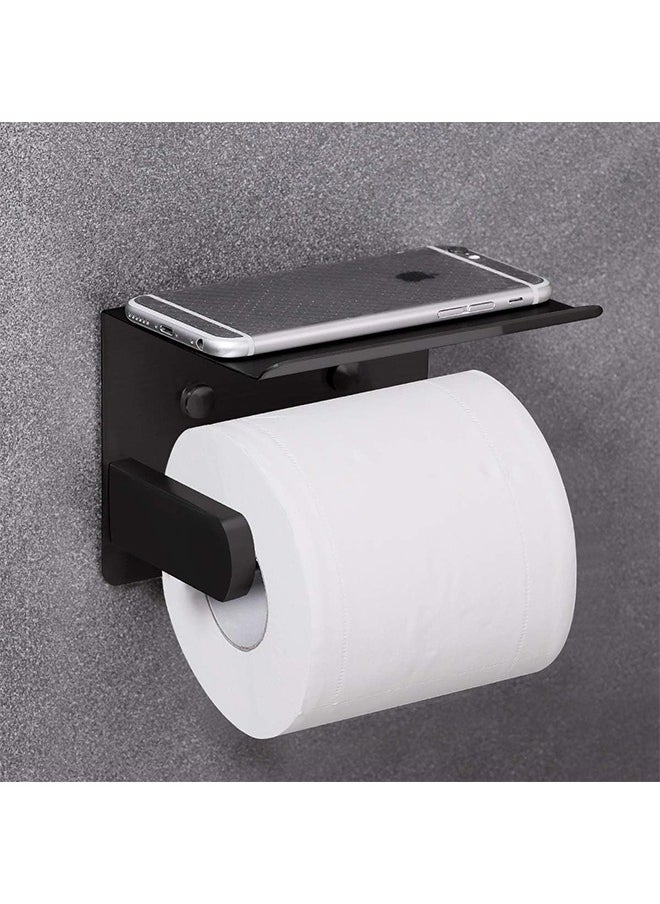 Bukela - Self Adhesive Toilet Paper Holder Stainless Steel Wall Mounted Toilet Paper Roll Holder - Rustproof and Bathroom Washroom Tissue Roll Holder with Shelf - Black - Image 1