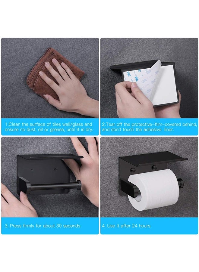 Bukela - Self Adhesive Toilet Paper Holder Stainless Steel Wall Mounted Toilet Paper Roll Holder - Rustproof and Bathroom Washroom Tissue Roll Holder with Shelf - Black - Image 1