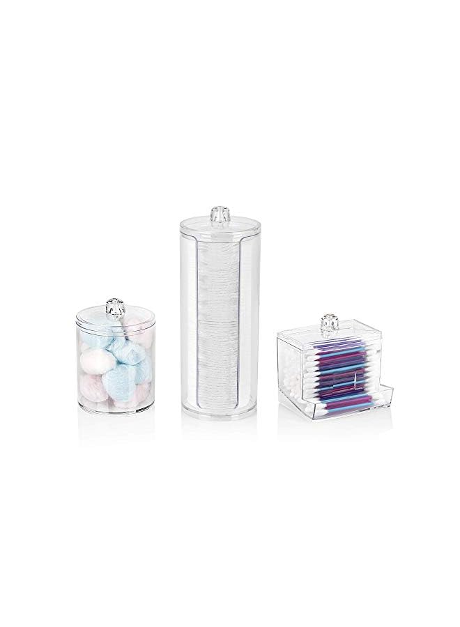 vesus Set of 3 Bathroom Canisters with Lids for Make Up Storage - Bathroom Organiser with Cotton Buds Holder, Cotton Pads Holder, Cotton Wool Holder - Acrylic Boxes with Lids Makeup Organiser Set…. - Image 2