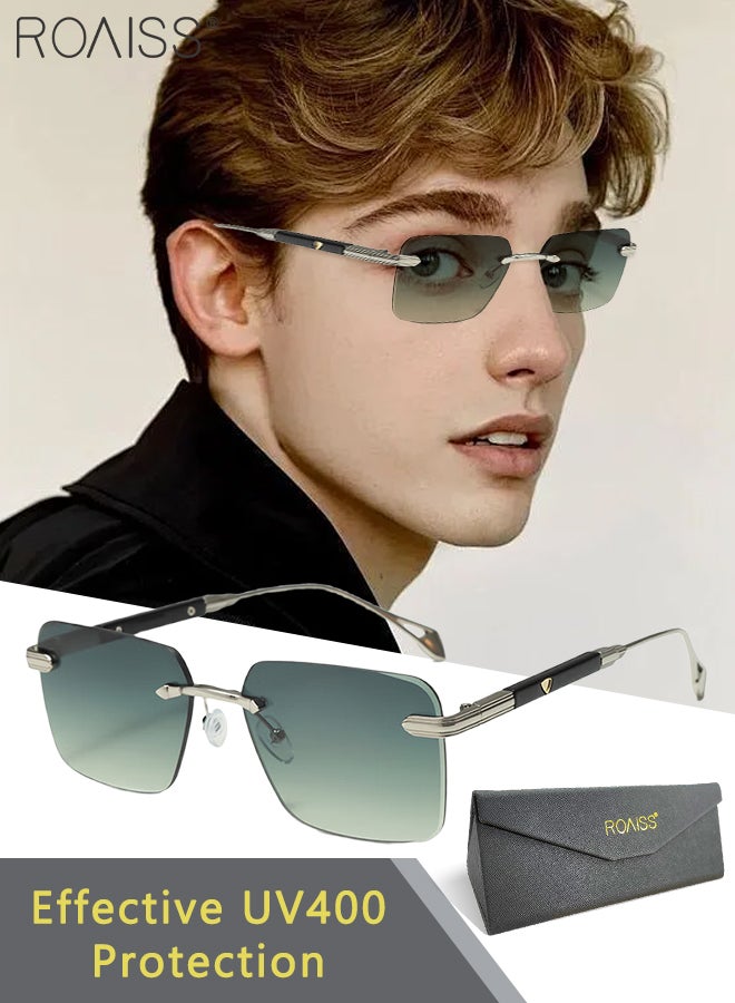 رويس نظارات شمسية بدون إطار مربع للرجال والنساء، نظارات شمسية خارجية UV400 مع معابد فريدة من نوعها، نظارات شمسية عصرية مضادة للتوهج للرجال أثناء القيادة وصيد الأسماك والسفر - Image 1