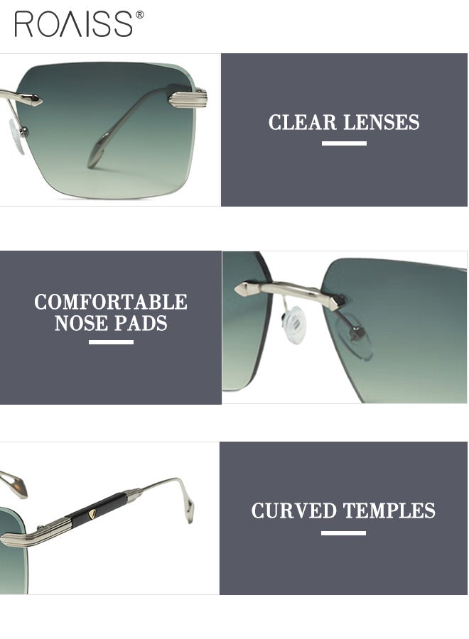 رويس نظارات شمسية بدون إطار مربع للرجال والنساء، نظارات شمسية خارجية UV400 مع معابد فريدة من نوعها، نظارات شمسية عصرية مضادة للتوهج للرجال أثناء القيادة وصيد الأسماك والسفر - Image 4