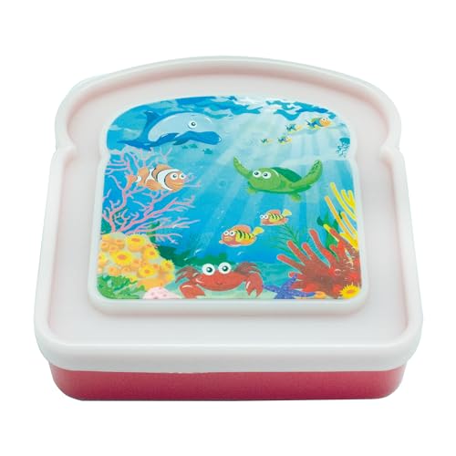 Jacent Reusable Kids Lunch Sandwich Box Container, 3D Sea Life: 1 Pack *Colors Vary, Pack Sandwiches For Childs Lunch, Sandwich Saver For On The Go - Image 1