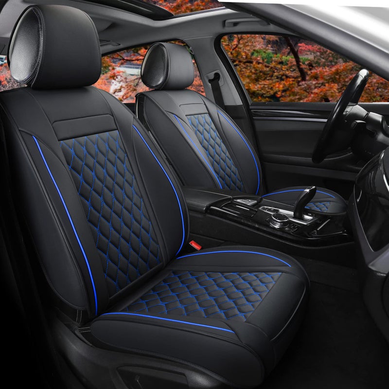 Vankerful Car Seat Covers Front PairUniversal Fit for Most CarsSUVSedans and Pickup TrucksAutomotive Faux Leather Vehicle Cushion CoversFront PairBlackBlue