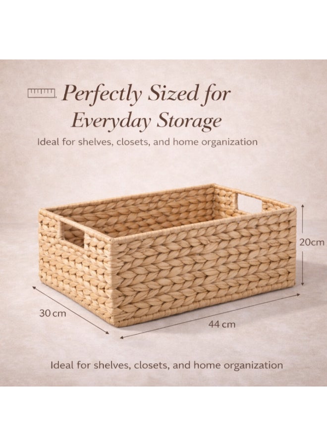 Homesmiths Natural Water Hyacinth Storage Basket with Handle – Large, L 44 x B 30 x H 20 cm, Eco-Friendly Woven Seagrass Basket for Home Organization, Bedroom, Living Room, Bathroom & Toy Storage - Image 2