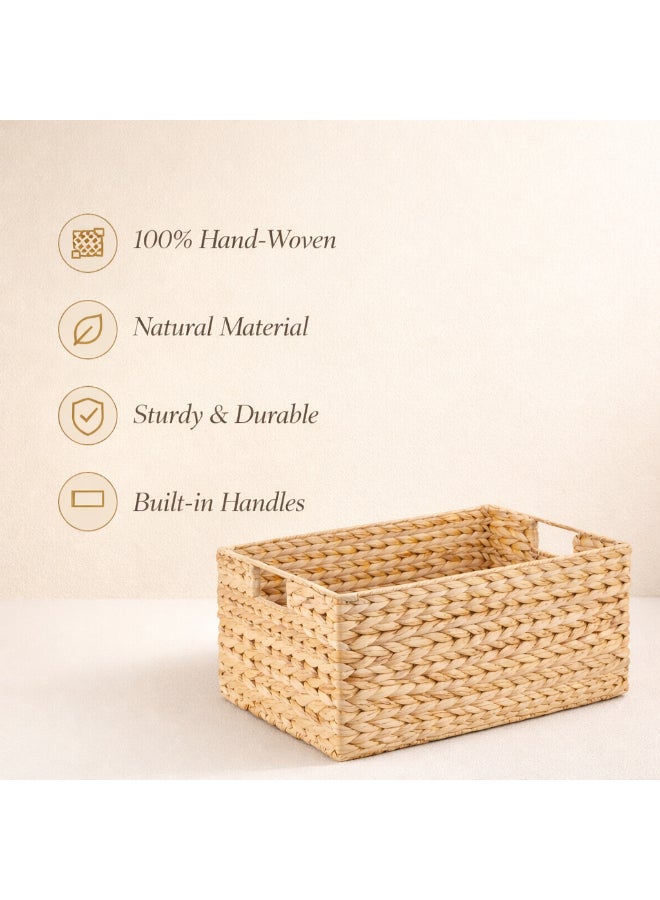Homesmiths Natural Water Hyacinth Storage Basket with Handle – Large, L 44 x B 30 x H 20 cm, Eco-Friendly Woven Seagrass Basket for Home Organization, Bedroom, Living Room, Bathroom & Toy Storage - Image 3