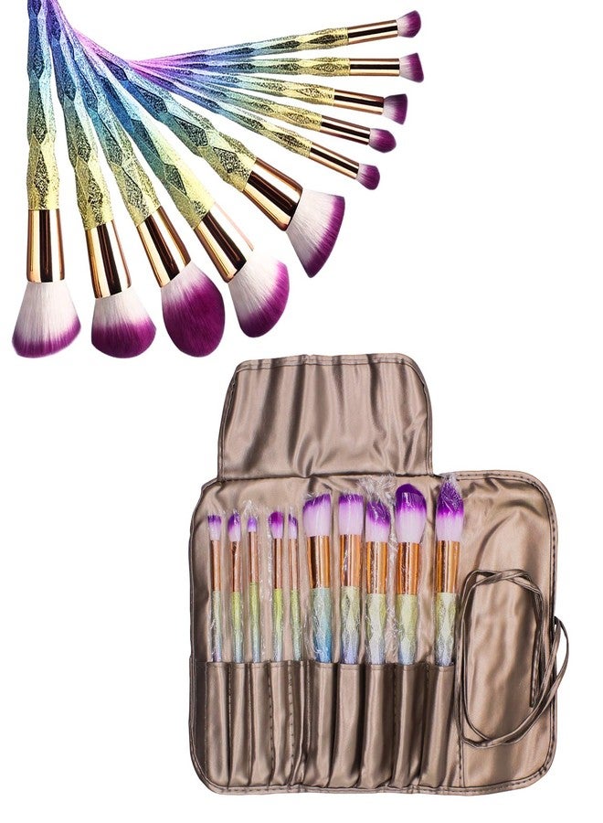 زوريني فرش مكياج زوريني للوجه والعينين، منظم شعر صناعي فاخر (وردي وأزرق مع حقيبة) - Image 1